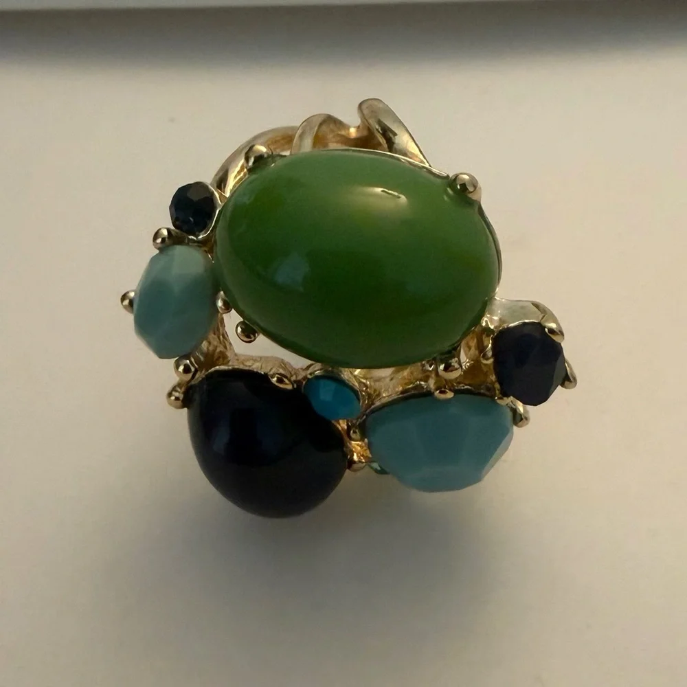 Gold-Tone Green and Blue Cluster Statement Ring - Women Jewelry